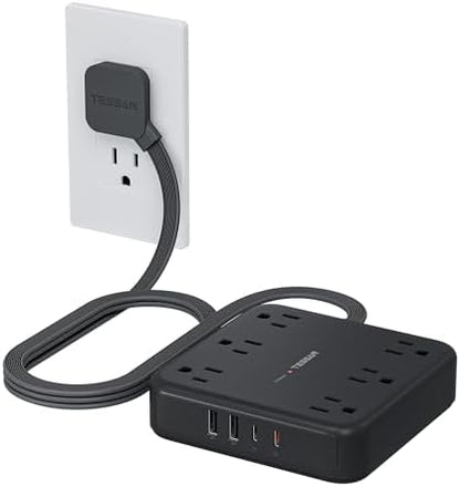 TESSAN Surge Protector Power Strip, 5Ft Flat Plug Extension Cord, Black