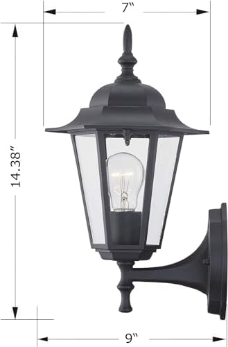WISBEAM 2 Pack Outdoor Wall Light, Black Wall Sconce for House Porch Lighting Fixture, E26 Base 60W Max, Metal Housing Plus Glass, Wet Location Rated, ETL Qualified, Bulbs not Included