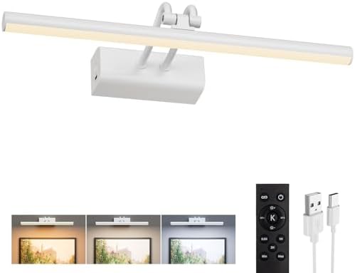 Battery Operated Picture Light for Wall, RF Remote Control, White