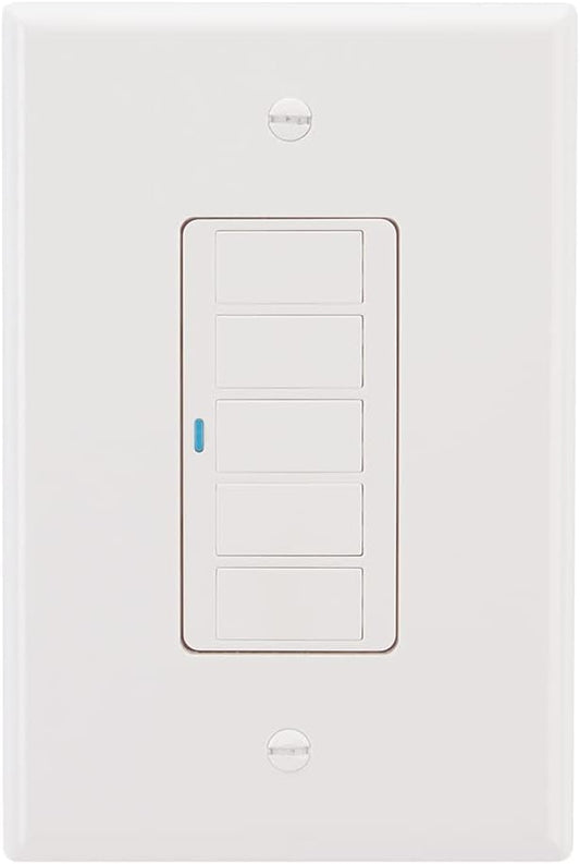 Cree Connected Max Smart In-Wall 5-Button Scene Controller For Connected Max Smart Bulbs, Compatible with Any Connected Max Smart Bulb, Bluetooth + WiFi, 2.4 GHz, White, 1 Controller