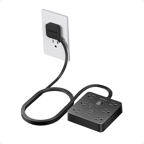 TESSAN Surge Protector Power Strip, 5Ft Flat Plug Extension Cord, Black