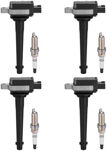 BDFHYK 4 Ignition Coil Pack UF591 and 4 Iridium Spark Plug 5118 Compatible with Nissan 2007-2009 Sentra 2.0L l4 Coil for 5C1075 C651 CUF246 C246