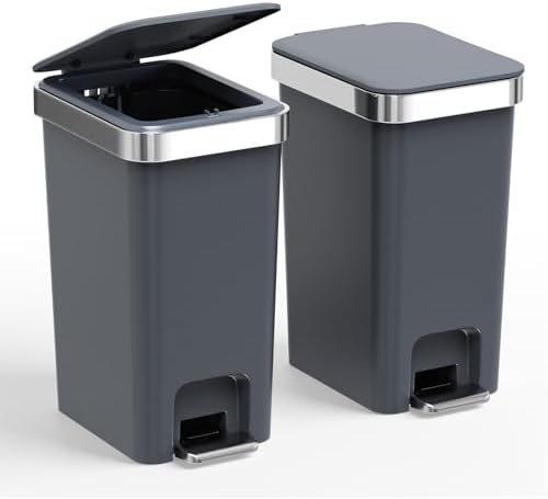 2 Pack Bathroom Trash Can with Lid 2.6 Gallon,Small Step Trash Can