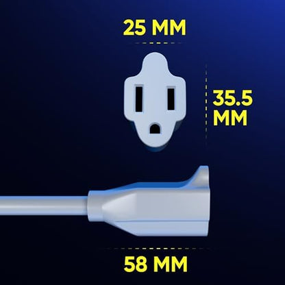 Maximm 1 Ft 360 Rotating Flat Plug Extension Cord, 14 AWG, White, UL
