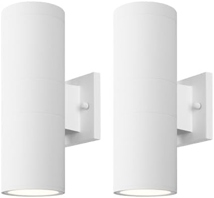 mirrea 12" Modern Outdoor Porch Light in 2 Lights, 2 Pack, Matte White