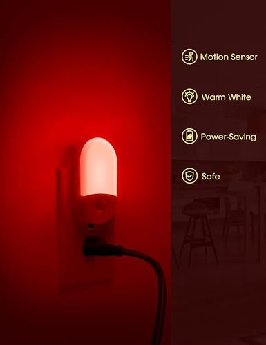 L LOHAS LED Motion Sensor Night Light, Sleep Aid Red, 30/60LM, 4 Pack