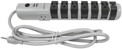 Monoprice 8 Outlet Rotating Surge Strip - UL Rated 2,160 Joules with Grounded and Protected Light Indicator, Gray
