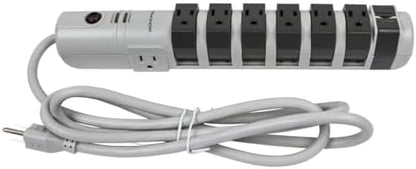 Monoprice 8 Outlet Rotating Surge Strip - UL Rated 2,160 Joules with Grounded and Protected Light Indicator, Gray