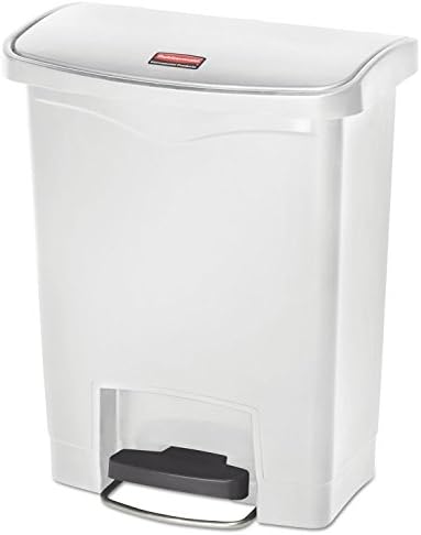 Rubbermaid Commercial Products Streamline Slim Step-On Plastic Trash Can, 8 Gallon, White, Hands-Free Garbage Can for Medical Waste in Hospitals/Lab/Emergency/Patient Rooms