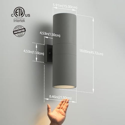 mirrea 18" Modern Outdoor Porch Light in 2 Lights, Matte Gray, 2 Pack