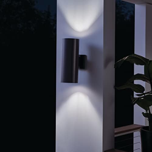 Kichler Cylinders 15" 2-Light Outdoor Cylinder Wall Sconce in Black, (15" H x 5.75" W), 9246BK