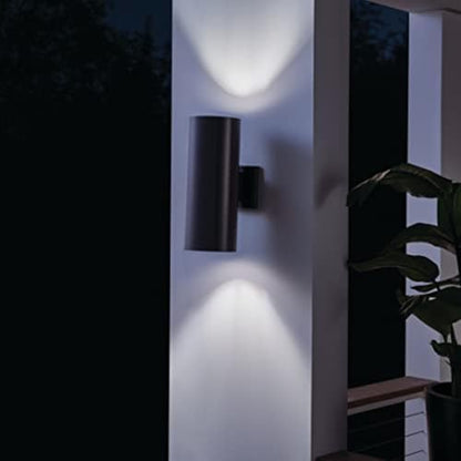 Kichler Cylinders 15" 2-Light Outdoor Cylinder Wall Sconce in Black, (15" H x 5.75" W), 9246BK