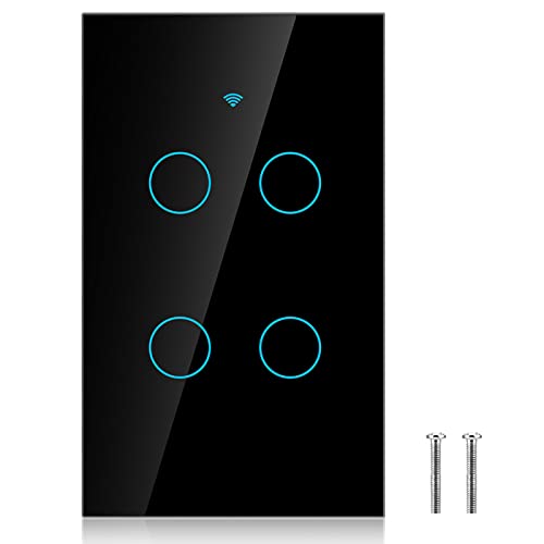 Smart Light Switch – Modern Day Light Switch, 4-Way LED Back-Lit Control Lighting from Anywhere - Easy in-Wall Installation - Compatible with , Home (US)(Black)