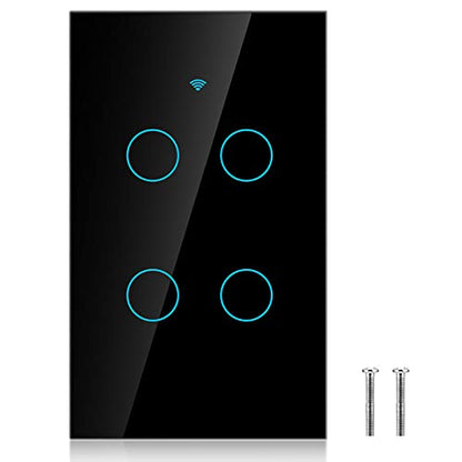 Smart Light Switch – Modern Day Light Switch, 4-Way LED Back-Lit Control Lighting from Anywhere - Easy in-Wall Installation - Compatible with , Home (US)(Black)