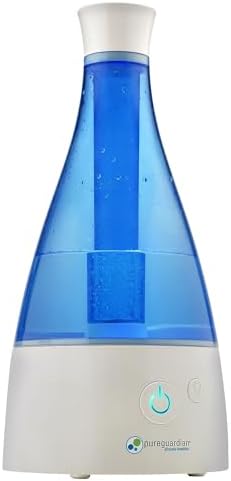 PureGuardian Ultrasonic Cool Mist Humidifier, 30 Hrs. Run Time, 0.5 Gal. Tank Capacity, 350 Sq. Ft. Coverage, Small Rooms, Quiet, Filter Free, Silver Clean Treated Tank, H940AR