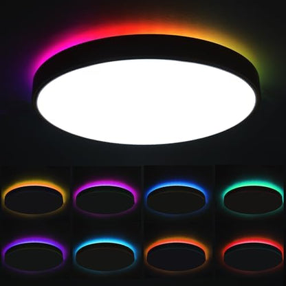 Smart Wood Flush Mount Ceiling Light with Remote 12"