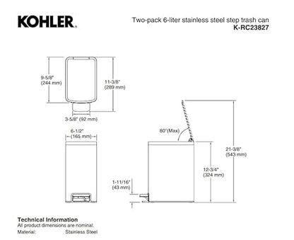 Kohler 2-Pack 6L Stainless Steel Step Trash Bin