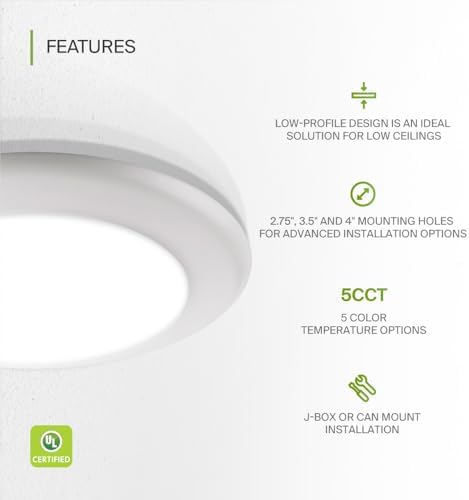 ASD 1 Pack LED Disk Lights 6 Inch, 5CCT Flush Mount Ceiling Light Fixture
