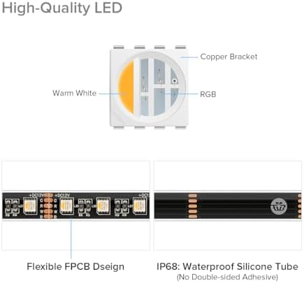 BTF-LIGHTING RGBW LED Strip IP68 Waterproof Warm White DC12V 16.4FT 300LED