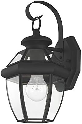 Livex Lighting 2051-04 Monterey 1 Light Outdoor Black Finish Solid Brass Wall Lantern with Clear Beveled Glass