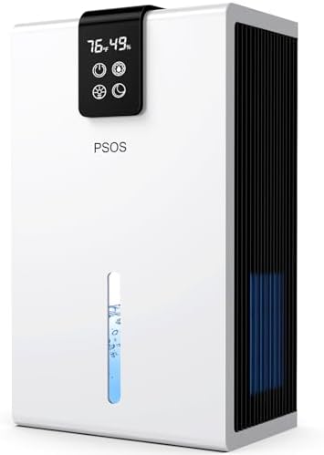 PSOS Dehumidifier, Dehumidifiers for Home, 98 OZ Water Tank, (1000 sq.ft) Quiet Dehumidifier for Basement Bathroom Bedroom with Humidity Display, Auto Shut Off, Relaxing 7 Color Ambient Light(White)