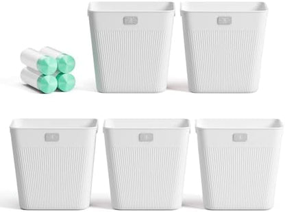 JOYMOOP Slim Trash Can 5-Pack, 2.2 Gallon Plastic Wastebasket for Bathroom, Bedroom, Office, Kitchen with 4 Rolls Bags, White