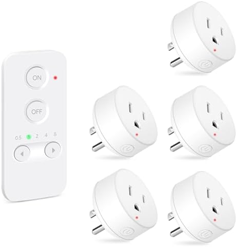NineLeaf Remote Timer Switch, 500FT Long Range Wireless Plug in Light Switch, Easy Setup Remote Outlet, Programmable On/Off Control for Fans, Lights, Household Appliances,1Remote 5Outlets