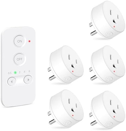 NineLeaf Remote Timer Switch, 500FT Long Range Wireless Plug in Light Switch, Easy Setup Remote Outlet, Programmable On/Off Control for Fans, Lights, Household Appliances,1Remote 5Outlets