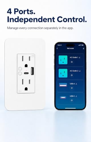 WiFi Smart Plug,in-Wall Smart Home Outlet Compatible with Alexa,Google Assistant,Timer Via App,USB + Type-C Port,Partition Remote Control Smart Socket