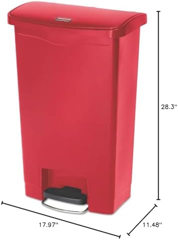 Rubbermaid Commercial Products Streamline Slim Step-On Plastic Trash Can, 13 Gallon, Red, Hands-Free Garbage Can for Medical Waste in Hospitals/Lab/Emergency/Patient Rooms