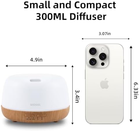 SEEDSEEL 300ML Essential Oil Diffuser with 7-Color LED Lights and Remote Control, Modern Minimalist Design, High-Efficiency Ultrasonic Mist Aromatherapy Diffuser for Home
