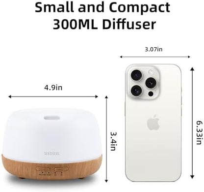 SEEDSEEL 300ML Essential Oil Diffuser with 7-Color LED Lights and Remote Control, Modern Minimalist Design, High-Efficiency Ultrasonic Mist Aromatherapy Diffuser for Home