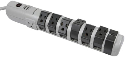 Monoprice 8 Outlet Rotating Surge Strip - UL Rated 2,160 Joules with Grounded and Protected Light Indicator, Gray
