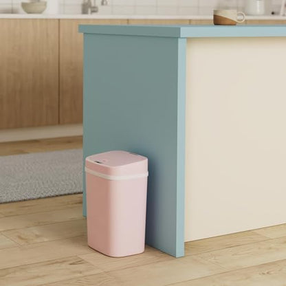 Ninestars 3 Gallon Automatic Trash Can, 12L Touchless Motion Sensor Bathroom or Bedroom Garbage Can with Odor-Sealing Lid, Impact-Resistant ABS Plastic, Pink