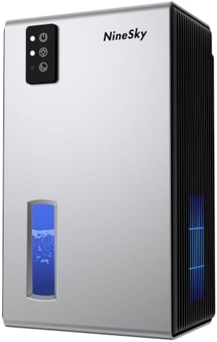 NineSky Dehumidifiers for Home, 1000 Sq.Ft Dehumidifier with 95oz Water Tank, Quiet Dehumidifier for Basement Bathroom Bedroom with 7-Color Ambient Light & Auto Shut Off, Sliver