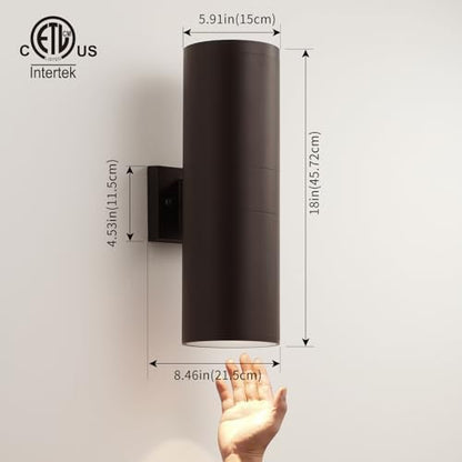 mirrea 18" Modern Outdoor Porch Light 2 Lights, Oil Rubbed Bronze, 2 Pack