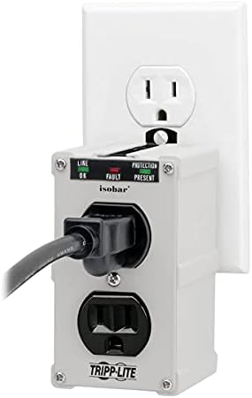 Tripp Lite Isobar ISOBLOK2-0 Heavy Duty Outlet Extender, Wall Power Strip Surge Protector, 2 Outlets, Direct Plug-in, White, Metal Power Strip, Industrial Garage Work Shop Bench