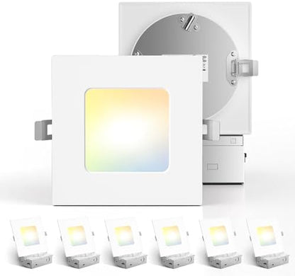Amico 6 Pack 4 Inch 5CCT Ultra-Thin Square LED Recessed Ceiling Light