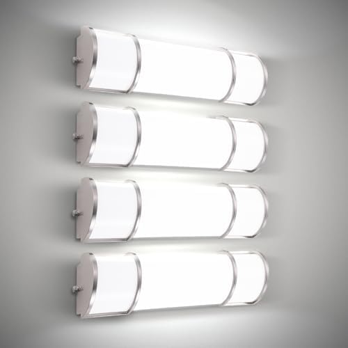 ASD LED 18" Vanity Flush Mount Light Fixture, Linear Bathroom Lighting Bar | 3CCT, Dimmable, ETL Listed | 20W 2300LM 3000-5000K 100-277V | Long Tube Bath Wall Sconce Over Mirror | Nickel, 4 Pack