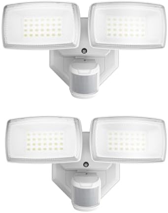 Onforu 32W 2 Head Motion Sensor Outdoor Lights, 3200LM 6500K LED Security Light, Dusk to Dawn, Motion Detector Light for Outside, 2 Pack IP65 Waterproof Flood Lights for Garage, Yard(White)