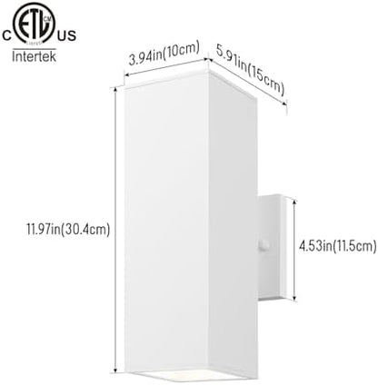 mirrea 12" Modern Outdoor Porch Light in 2 Lights, Matte White, 2 Pack
