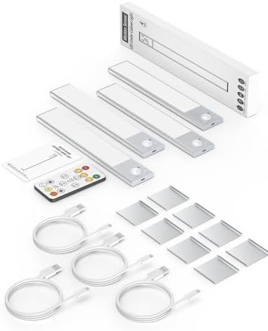 8" Under Cabinet Lighting Wireless, Remote, Motion Sensor, 4Pack, Silver