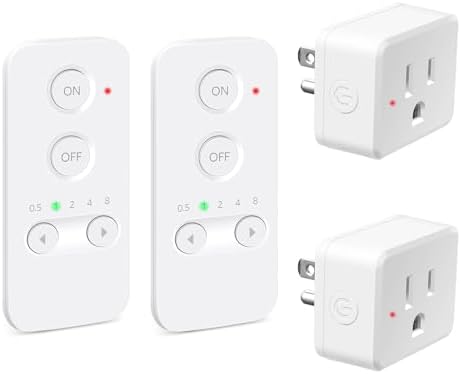 NineLeaf Programmable Remote Timer Switch & Wireless Outlet Plug, 500ft Range Plug in Light Switch, 15A/1500W Wall Mounted On/Off, No Wiring Needed for Fans, Christmas Lights, 2Remote 2Outlets