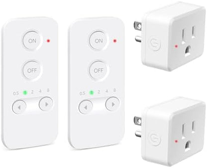 NineLeaf Programmable Remote Timer Switch & Wireless Outlet Plug, 500ft Range Plug in Light Switch, 15A/1500W Wall Mounted On/Off, No Wiring Needed for Fans, Christmas Lights, 2Remote 2Outlets
