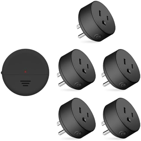 NineLeaf Black Wireless Motion Sensor Plugs,Motion Sensor Outlet Set | NineLeaf 1 Radar+5 Plugs,AUTO/Timer Modes,262FT RF Range,Adjustable 7–26 ft Detection,Wireless Hallway Lights,Garage,Closet