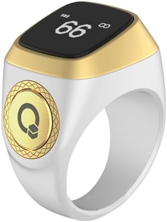 Smart Tasbih Zikr Ring, 20mm Muslim Digital Azan Alarm Clock, Tasbih Counter Smart Ring (White)