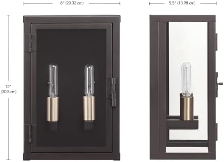 Globe Electric 60000131 2-Light Outdoor Wall Sconce, Dark Bronze, Matte Brass Accents, Weatherproof Glass Door Closure