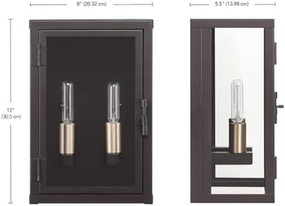 Globe Electric 60000131 2-Light Outdoor Wall Sconce, Dark Bronze, Matte Brass Accents, Weatherproof Glass Door Closure