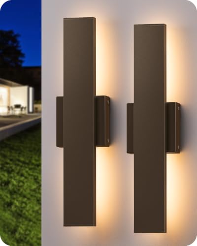 EDISHINE LED Outdoor Wall Lights, 15.7" Modern Outdoor Sconce, Oil Bronze