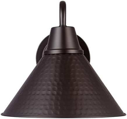 Globe Electric 60000013 1-Light Outdoor Wall Sconce, Bronze, 9" Warehouse Shade, Painted Gold Interior, Gooseneck Stem, Porch Light, Wall Lighting, Patio Décor